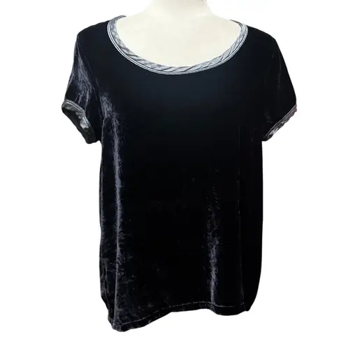 CP Shades Dark Blue Velvet Short Sleeve Top Rayon/Silk Blend Made in USA (S)