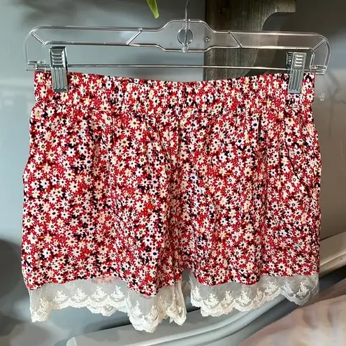 Altar'd State  Shorts  Red Floral Lace Hem Flirty Romantic Womens Small Flowy