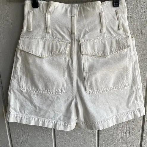 AGOLDE  Celia High Waist Paperbag Cotton Cargo Shorts in Paste White Size 25