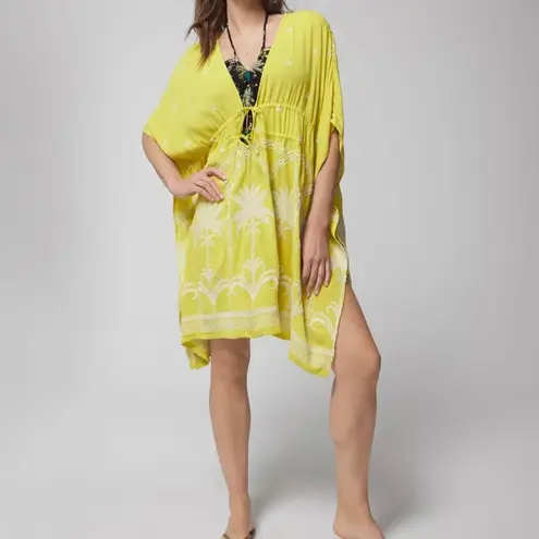 Soma Swim Embroidered Cover Up Key Lime Green Tunic Tie Front S/M