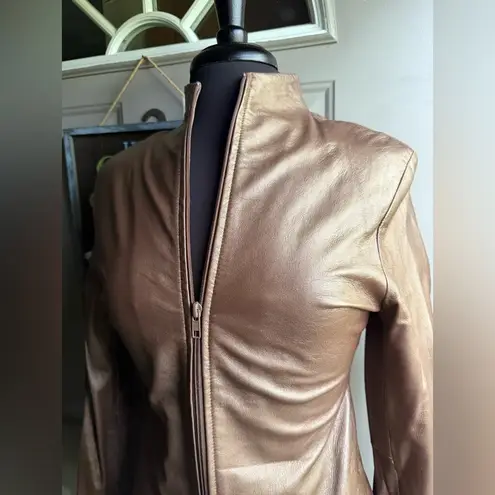 Vintage Y2K Brandon Thomas bronze leather zipper moto jacket, size small Brown