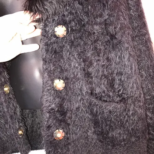 Black Rivet πΊπΈ Black River Furry Cardigan with Fur Collar