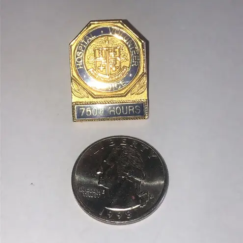 Gold Tone and Blue Hospital Volunteer Service 7500 Hours Vintage Pin