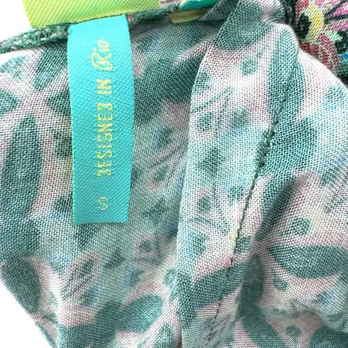 Farm Rio Women's Jumpsuit Green Tile Floral Border Spaghetti Strap Size S