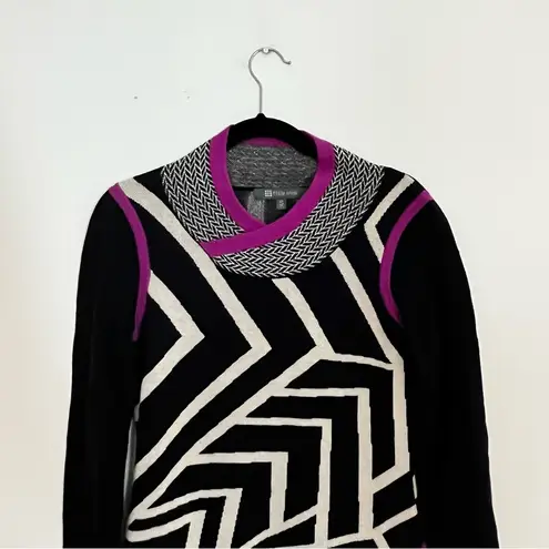 Title Nine Brazen Tunic Sweater Dress Merino Wool Size Small Black White Purple