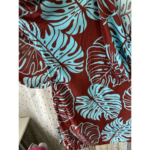 Unbranded Hawaiian Tropical Leaves Cutout Waterfall Sleeves Hoodie Tunic Top XL Brown