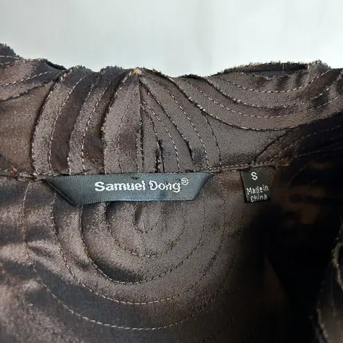 Samuel Dong Women's Brown Swirls Textured Zip Blazer Jacket Size Small