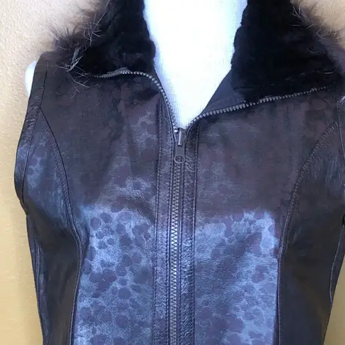 Leather Cheetah Print Zip Up Vest Size M
