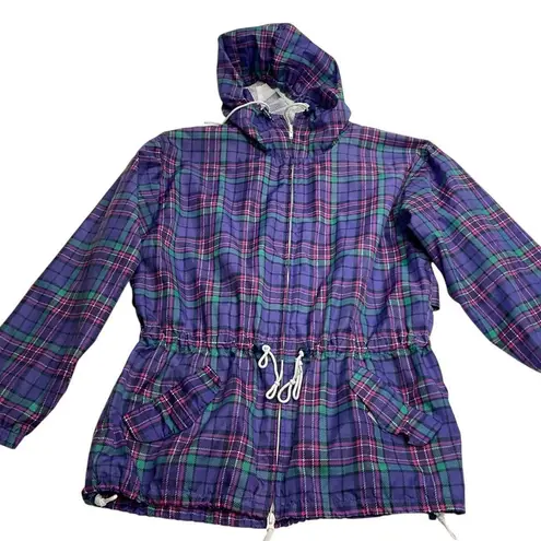 Woolrich Women's Purple Check Plaid Hoodie Rain Jacket Size M Outdoor