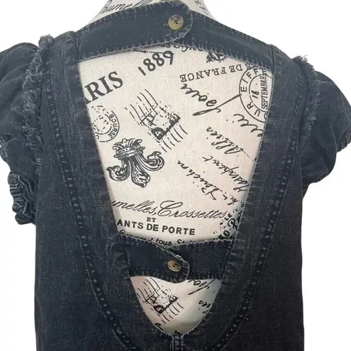 Pilcro Anthropologie Ruffle Shoulder Utility Mini Dress Black 14 EUC