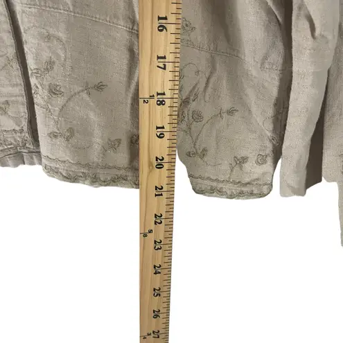 Kathie Lee Collection Kathie Lee Vintage 90s Women Size XL Oat Linen Blend Embroidered Button Blouse