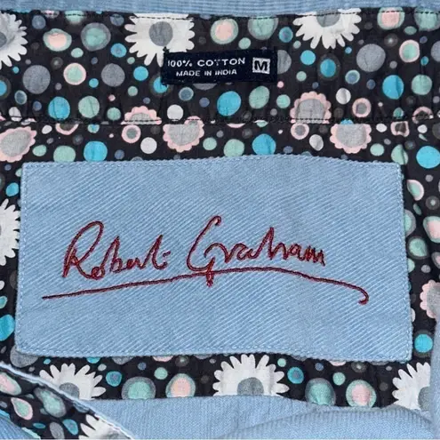 Robert Graham Women’s Size M Blue Corduroy Floral Flip Cuff Button Down Shirt Size M