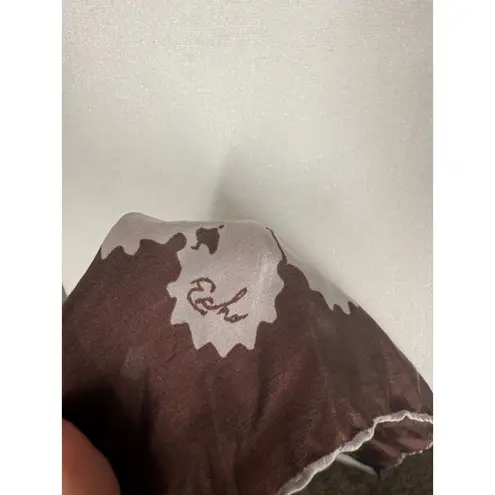 Vintage Echo Brown Square Scarf Womens One Size Bird and People Pattern