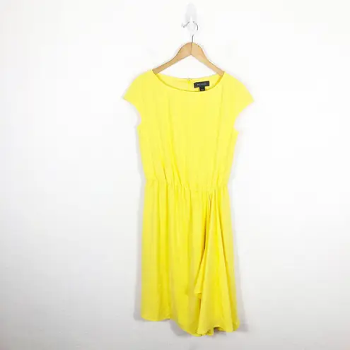 St. John Bateau Neck Mini Dress Size 4 Yellow Casual Draped Stretch Preppy