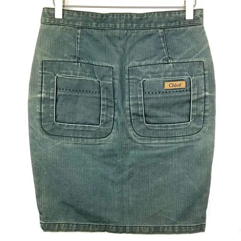 Chloé Chloe Blue Distressed Denim Jean Pencil Skirt Small 36