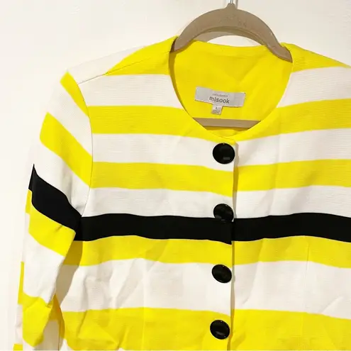 Misook  Large Yellow Stripe Colorblock Snap Button Blazer Suit Jacket Coat NEW