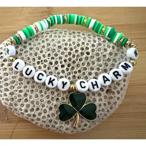 St Patricks Day Bracelet New Beaded Shamrock Lucky Charm New Festive Par… White