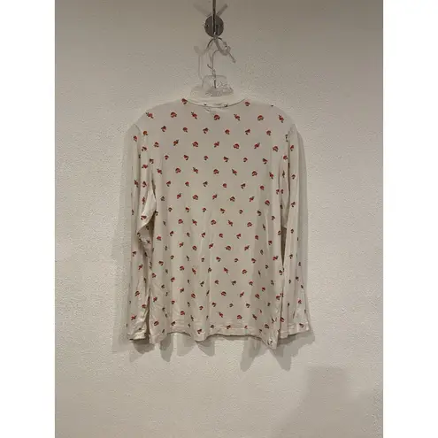 SKIMS Shirt Womens Small White Mushroom Print Long Sleeve Stretch Loungewear Top