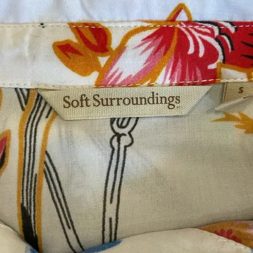 Soft Surroundings Floral Tabbed Sleeves Button Up Blouse Small office work wear