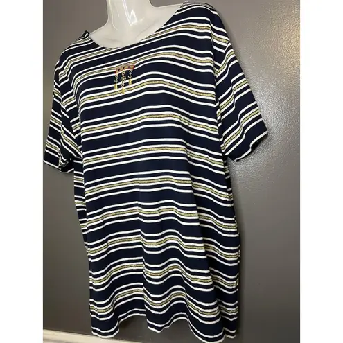 Needle & Thread Vintage Needle & Threads Shirt Womens XL Navy Gold Striped Nautical 90s