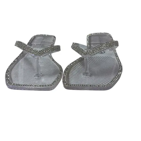 Lauren Lorraine Tampa Rhinestone Flip Flops Jelly Thong Sandals Clear Size 7 NWB
