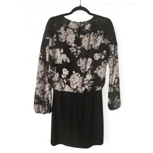 Bisou Bisou Michele Bohbot Black Floral Dress 8 Lace Elegant Romantic Chic Party