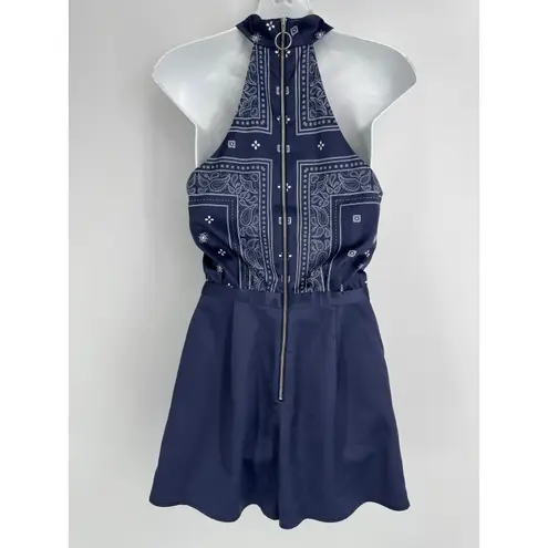 Stylestalker Bandana Print Halter Mini Dress Size Small Navy Built in Shorts