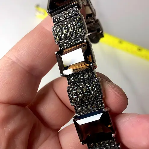 JUDITH JACK Sterling Silver Marcasite & Emerald Cut Smoky Topaz Bracelet