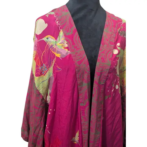 Powder Design Maxi Kimono Gown Hummingbird Floral Print Modal Viscose Boho Glam Pink Size L - Image 2