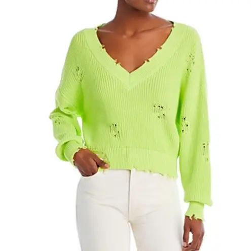 NWT SER.O.YA Syd Sweater Women Size Medium Neon Green Distressed Grunge V