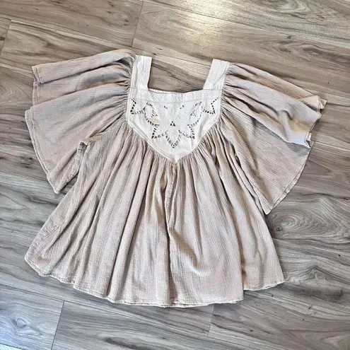 TOAST SUZIE KONDI | Flowy Blouse Gauze Cotton Embroidered Nude Blush | Small Pink