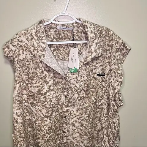 NWT Calvin Klein Jeans Tencel Button Modest Collared Sleeveless Top Snakeskin 3X Gray