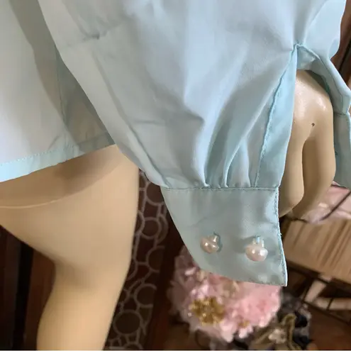 VINTAGE 1990'S TAN JAY SEAFOAM GREEN PLEATED FRONT BLOUSE (10)