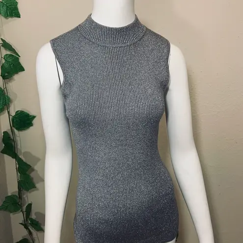 Nygard Silver Metallic Turtleneck Tank Top Blouse