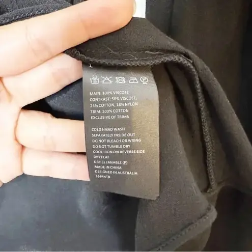 Bardot Women’s US4/XS Black Lace Panel Blouse Bell Sleeves Keyhole Neckline