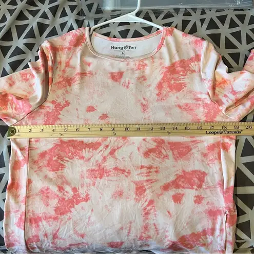 Hang Ten Women's Size L Pink White Tie-Dye Long Sleeve Top UV Protect Zip Pocket