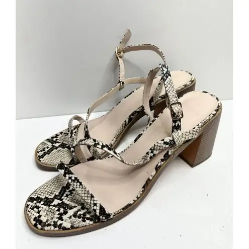 Halston Heritage Snakeskin Block Heel Sandals Ankle Strap Open Toe Size 10
