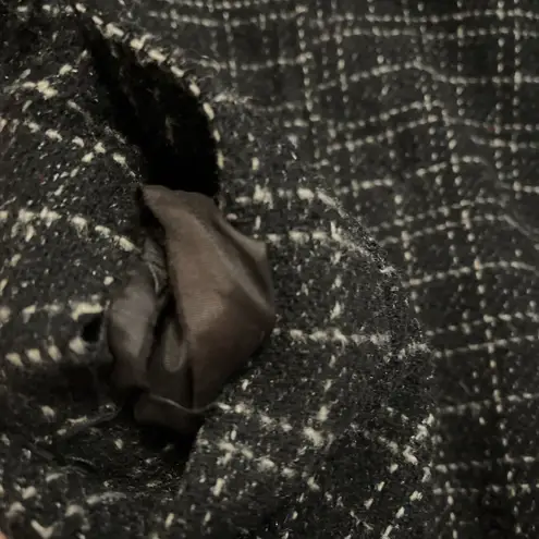 Vintage 80s Made In USA Size 9/10 Black White Geometric Plaid Mock Neck Pea Coat