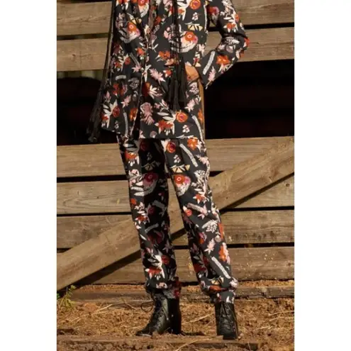 Carolina K Alicia Floral High Waisted Gaucho Pants NWT Sz. S Black