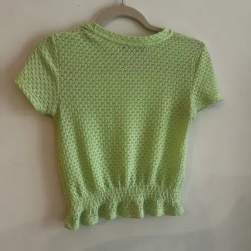 Bershka Women’s Light Green Eyelet Knit Top Size S