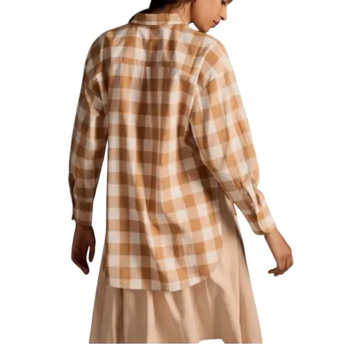 Maeve Anthropologie Brown White Plaid Button-Up Shirt M Oversized Long Sleeve