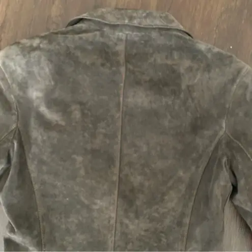 June Leather Suede Blazer Jacket Brown Silk Chiffon Lining M Brown Size M