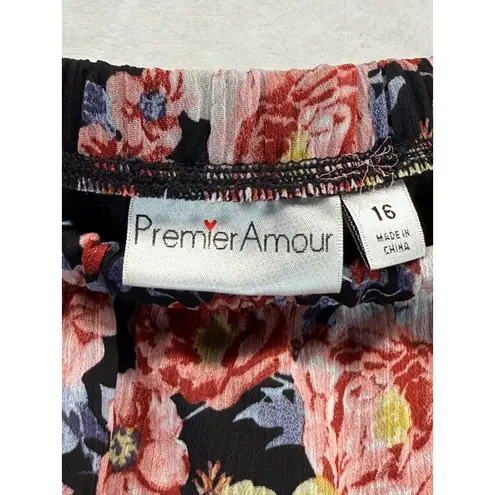 Premier Amour Maxi Dress Floral Print Sheer Overlay Bohemian Size 16 Black