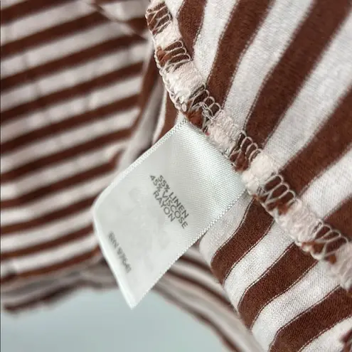 J. Jill Brown and White Boxy striped linen blend cap Sleeve Tee v