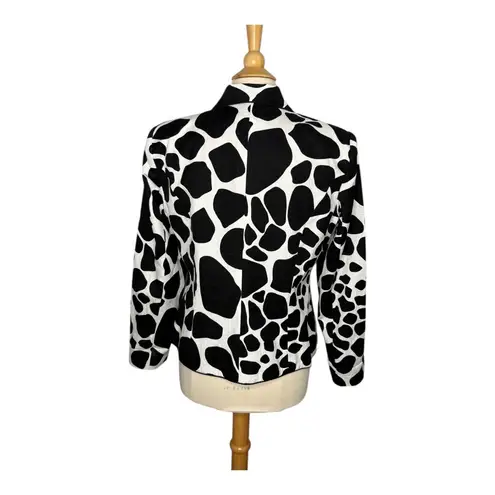 Julie Mitchell Blazer Jacket Abstract Cow Print Cotton Career Women Size 12 Black