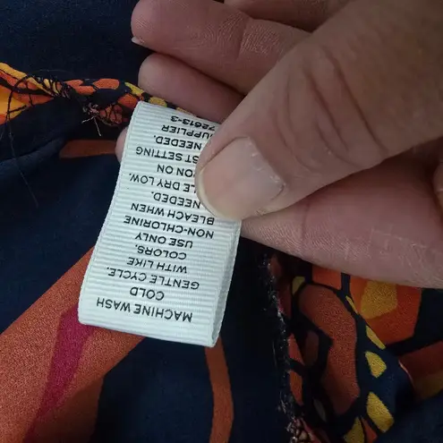 STYLUS Navy Floral Secretary Bow Tie Blouse Long Sleeve XL Retro Geek Blue