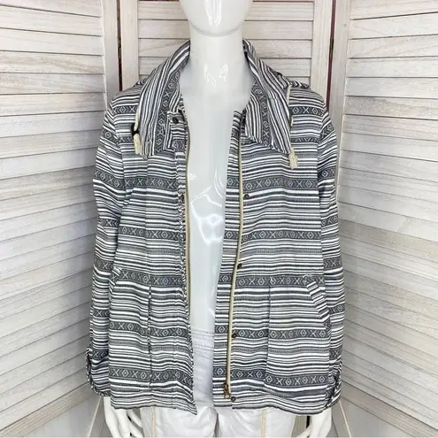 Thread & Supply Aztec Print Canvas Hooded Utility Jacket Black White Small White