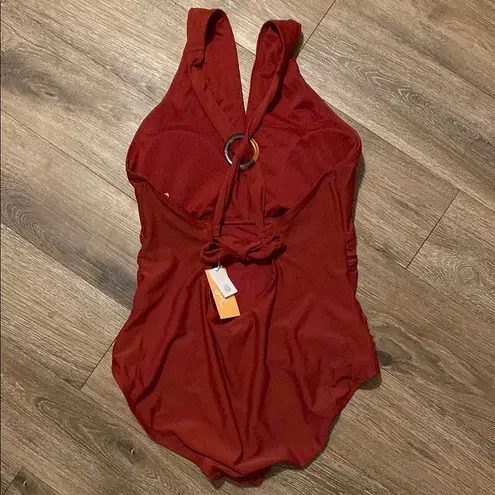 Kona Sol Women's Ring Crossover Ruched Full Coverage One Piece Swimsuit Size XL