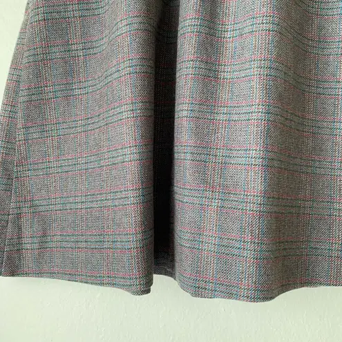 VTGn Glenora Plaid ALine Midi Skirt sz M Wool Pleated Pockets Retro Preppy Gray