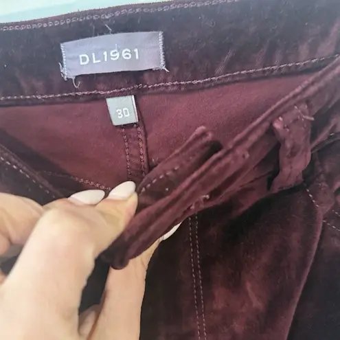 DL1961 Pants Burgundy Velvet Hight Rise Ankle Skinny Instasculpt Size 30 2421